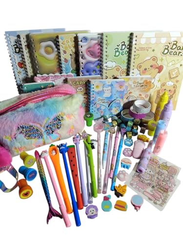 kit papelaria fofa com 20 itens com estojo de pelúcia