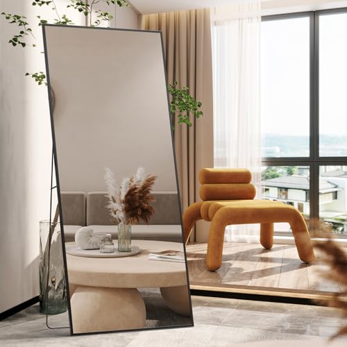 Full-Length Mirror,Super-Large Floor Mirror,with Bracket,Full-Length Mirror,Aluminum Alloy Whole-Body Mirrors,Tilt for The Living Room, Bedroom.(Black)