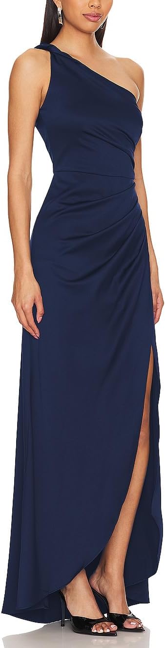 Capuffy Women's Sexy One Shoulder Long Formal Dress Ruched Waist High Split Cocktail Wedding Guest Party Maxi Dress 02