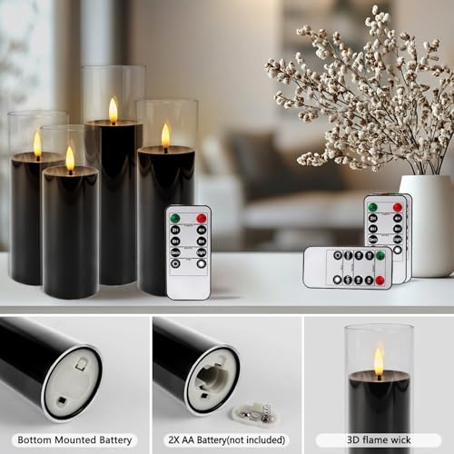 Image of fclayvts 24Pack Black Flickering Flameless LED Candles with Remote & Timer, Small Pillar Acrylic LED Candles Perfect for Indoor /Outdoor Decor,Wedding,BBQ and Gift - Easily Create a Magical Atmosphere.
