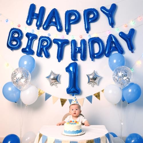 Image of Dark Blue Happy Birthday Balloon Banner Set -16 Inch Foil Letters Balloons, Reusable Birthday Decorations and Party Supplies, Suitable for Men and Women's Birthday Decorations,Party Backdrop