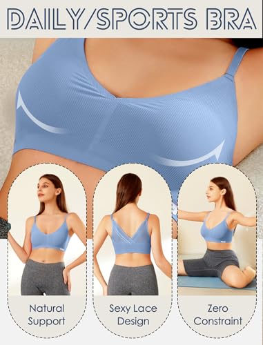 Image of Livona Lace Bralette for Women - Comfort Sports Bra Wireless Padded Bralette with Support Workout Tops Cami Crop S-XXL
