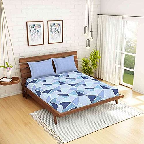 Image of Spaces Atrium 100% Cotton King Size Double Bedsheet(2.24m*2.74m) with 2 Pillow Covers(43cm*68Cm, Geometric)