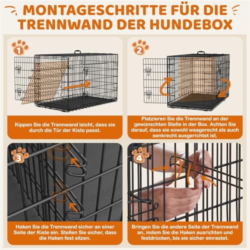 Yaheetech Hundekäfig 122 x 71 x 78 cm klappbar mit Trennwand, 2 Türen, Hundebox für zuhause mit ausziehbare Bodenschale, Transportkäfig Auto, Hundetransportbox Drahtkäfig für Hunde Welpe, XXL, Schwarz