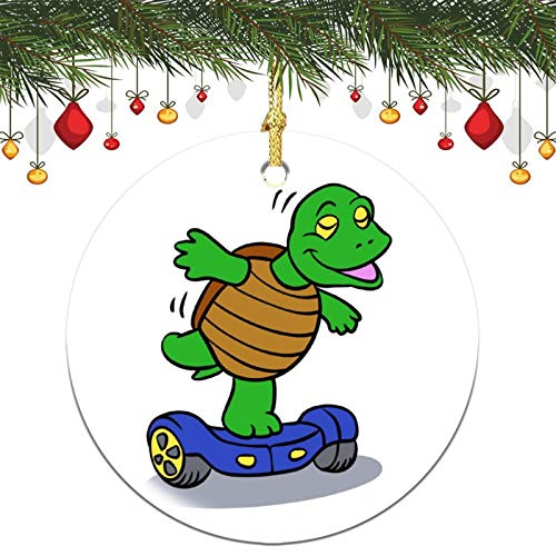 Weihnachtsdekoration, lustige Schildkröte reitet ein Hoverboard, Weihnachtsbaum, rund, Keramik, Andenken, Dekoration