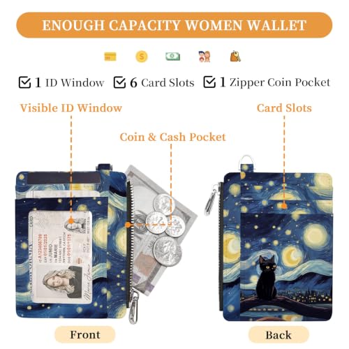 Image of Hancynir Black Cat Slim Wallet Women Credit Card Holder Wristlet RFID Small