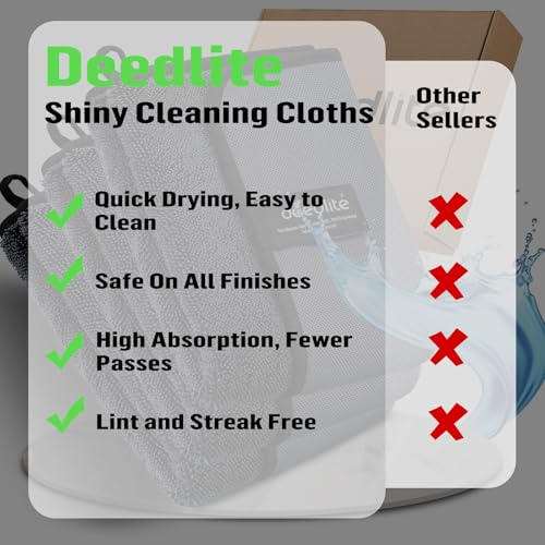 Deedlite Shiny Bath Wipes XXL Trockentuch Dusche, Fast Dry Auto Trockentuch, Mikrofasertücher, Premium Tuch für Auto, Duschkabine, Haushalt, Camping (40x40cm, 3 Stück)