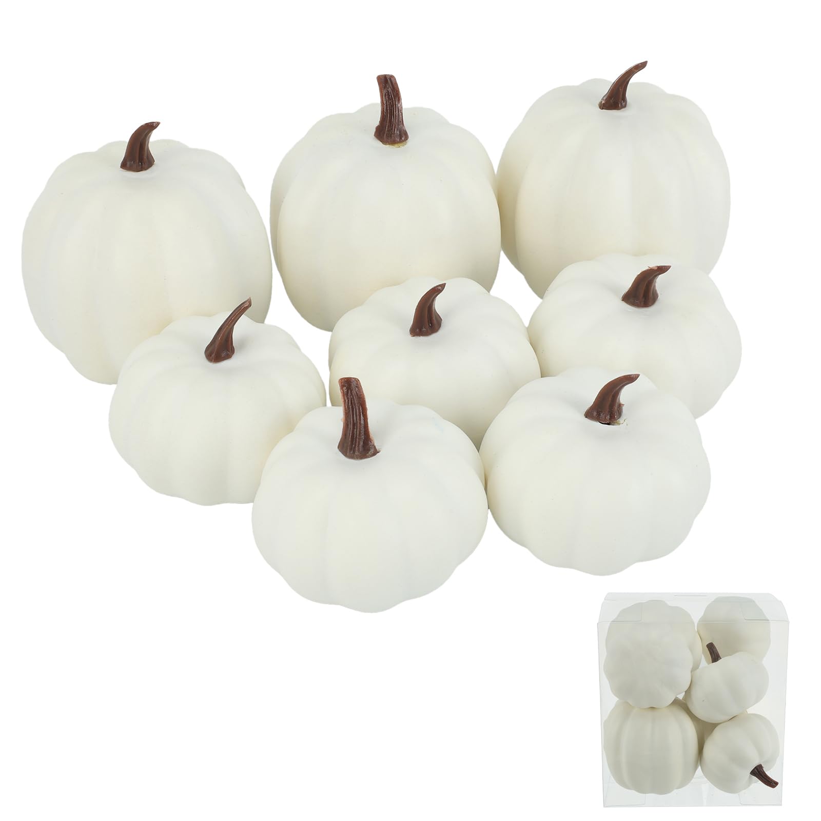 Ghrdopy Fake Pumpkins, 8 Pcs White Artificial Pumpkins, Plastic Pumpkins for Thanksgiving Party Table Centerpiece Autumn Home Decoration-A