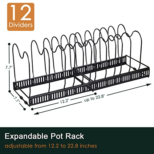 Mlesi Expandable Pot And Pan Organizer Rack, 12+ Pot Lid Organizer Holder, Bakeware Adjustable Rack, Kitchen Cabinet Organizer For Bakeware Cutting Boards, Black #TOP5