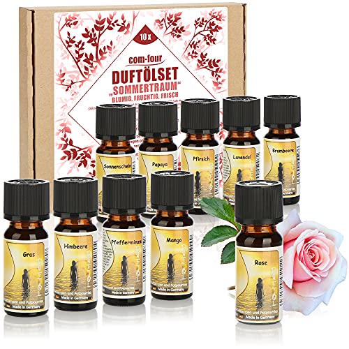 COM-FOUR® 10x aceites fragantes en un set - fragancia de habitación sueño de verano - aceite de fragancia para difusores de aroma, ambientadores, humidificadores de aire (010 piezas - sueño de verano)