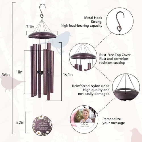 Image of ASTARIN Personalized Deep Tone Wind Chime Memorial, Customized Sympathy Wind Chimes, Memory Wind Chimes for Loved Ones Lost, Bereavement Gifts Windchimes Outdoor, Produced in Texas