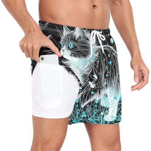 Mens Swimming Trunks Men's Lined Swimsuits with Compression Liner and Pockets Quick Dry Elastic3