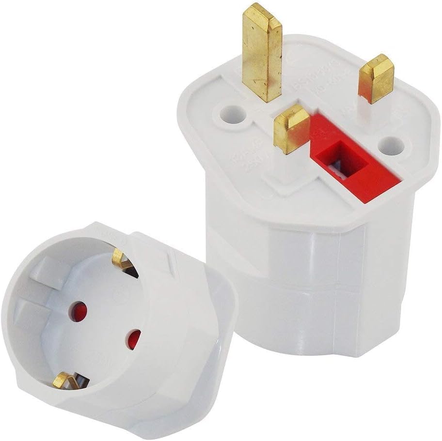 Royal Apex EU to UK Plug Adapter Schuko Female to British Plug Converter 13A 250V BS1362 Fused Travel Adapter 2 Pin Europe to UK Socket (1PCS)