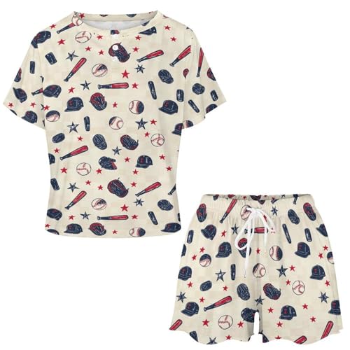 njdxbjwad Team Baseball Pajamas for Women Set Shorts Short Sleeve Women's Sleepwear 2 Piece Loungewear Sets M