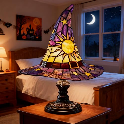 Pipihome Hexenhut Lampe, Resin Gothic Nachttischlampe, Halloween Deko Witch Hat Nachtlicht, Vintage Tischlampe Indoor Outdoor für Schlafzimmerpartys