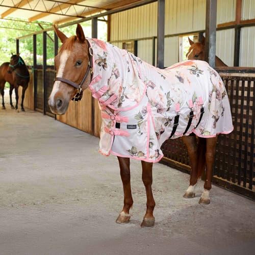 Jeffers Expression Soft Mesh Fly Sheet for Horses 72 Rose Garden Pattern Lightweight Mesh Combo Neck Sheet Breathable UV Protection Summer Horse Blanket with Straps for Stable or Turnout