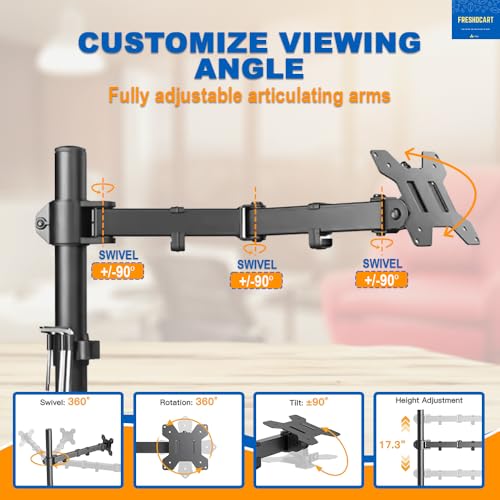 Image of FreshDcart Monitor Desk Mount with Laptop Tray, Adjustable Computer Arm Support & 6 Magnetic Cable Organizers | Ergonomic Screen Desk Setup | Space Saving Heavy Duty Clamp Mount for Home & Office