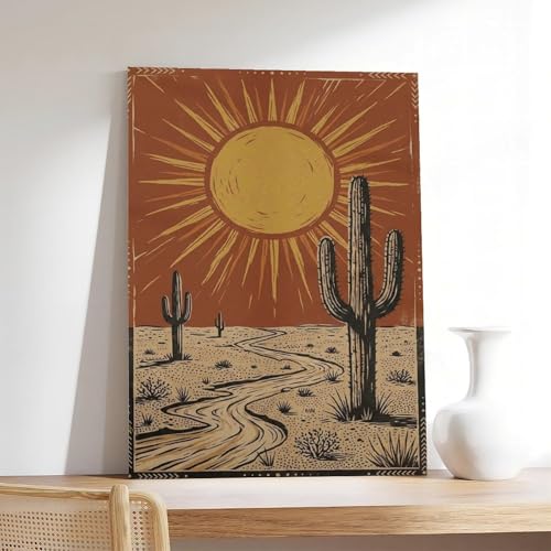 Poster sur toile soleil rétro d'exception et cactus grand format pour chambre - 7