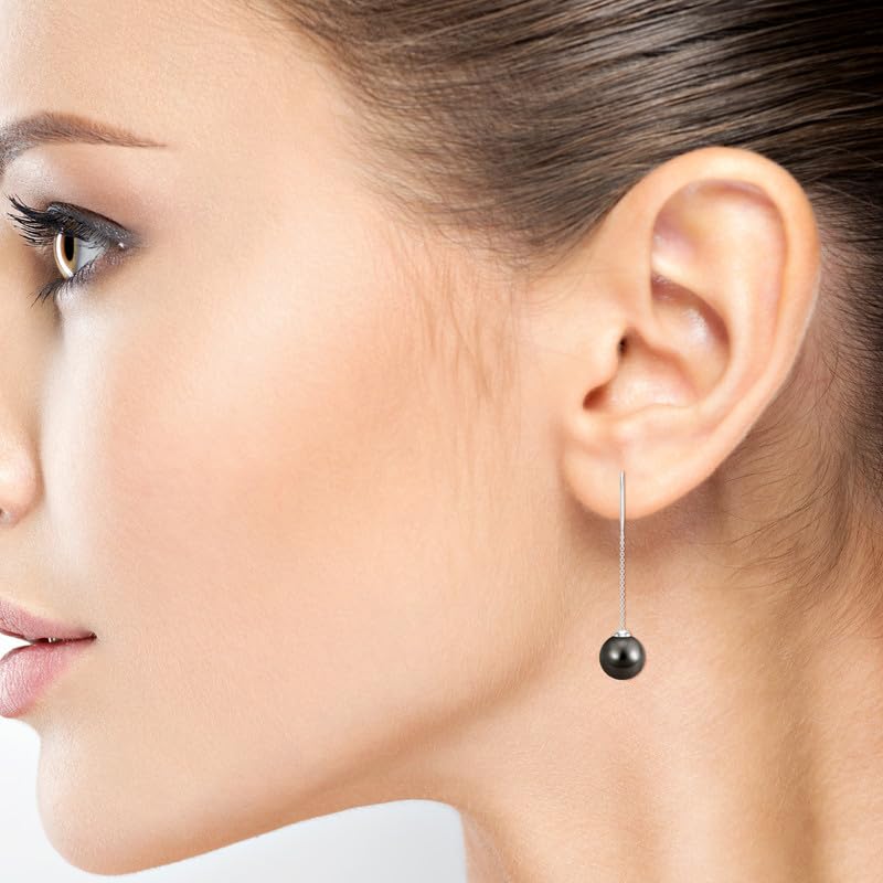 Image of Goldhartz 925 Sterling Silver Akoya Pearl and Moissanite Diamond Drop Earrings, 10MM Pearls, 14K Gold Micron Plated, Best Gift for Weddings, Anniversaries & Birthdays
