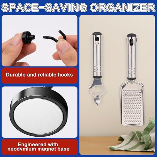 Image of Black Magnetic Hooks, 40 Pack Magnetic Hooks for Cruise Cabins | 25lbs Magnet Hooks, Strong Magnetic Hook Heavy Duty, Magnets with Hooks, Metal Magnetic Hook for Hanging, Refrigerator