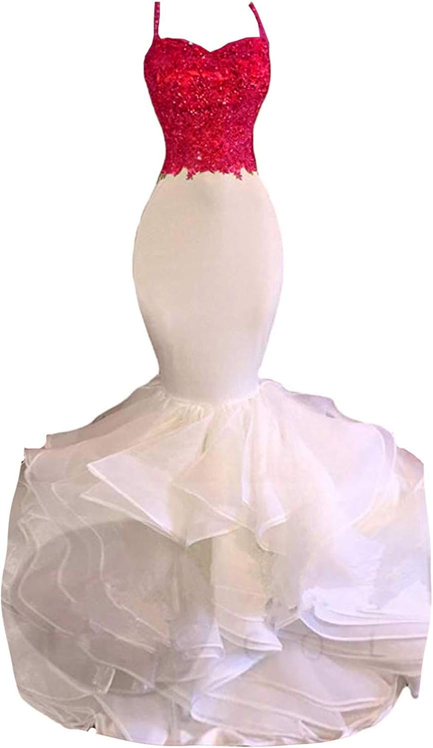 Aiyi Women's Mermaid Gold Lace Spaghetti Strap Organza Prom Dress