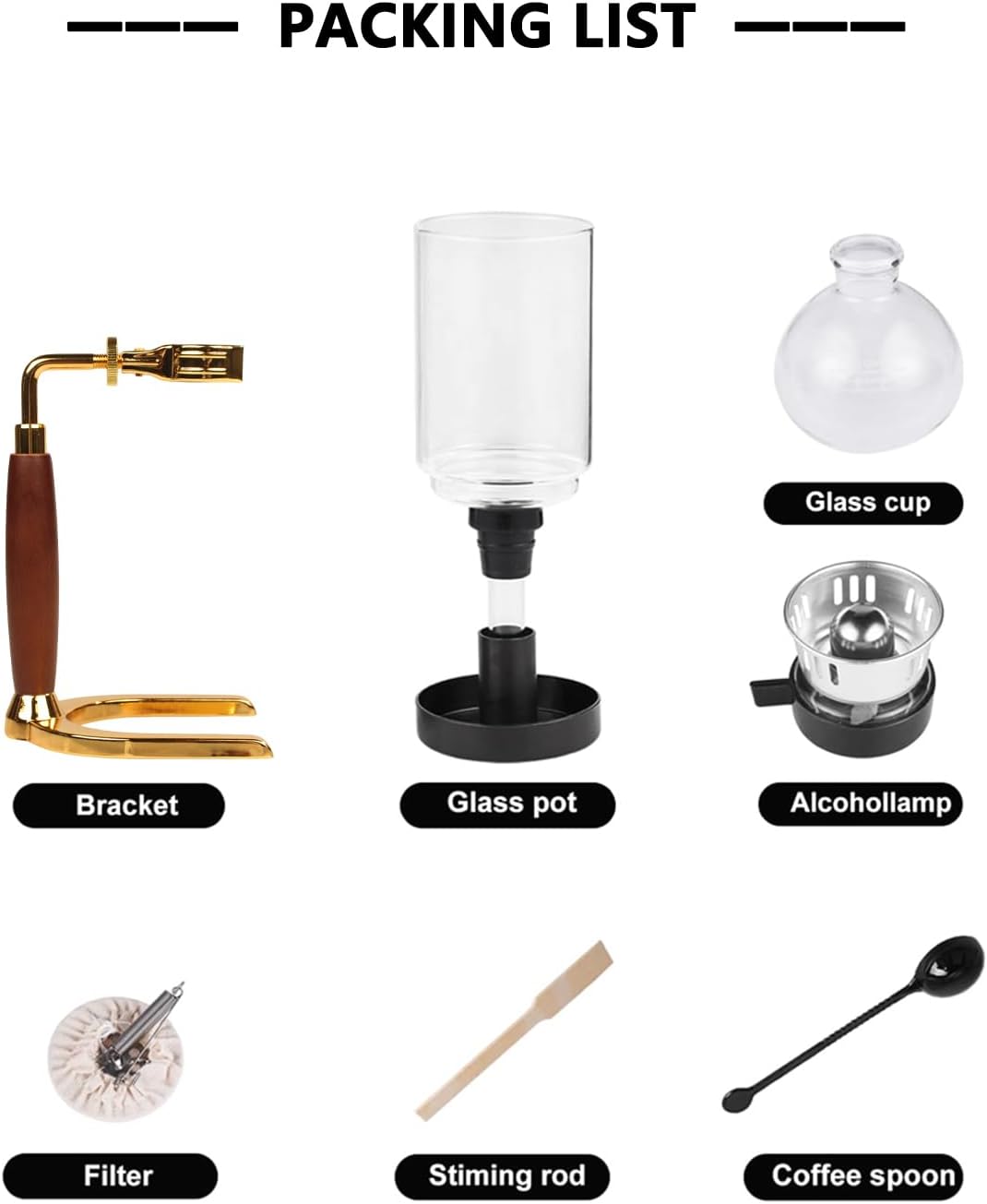 Vacuum Coffee Maker, Manual Siphon Coffee Brewer 3-Cup (360ml) with Alcohol Burner, Adjustable Buffer Clamp, Stainless Steel Bracket Base for Coffee Aficionados