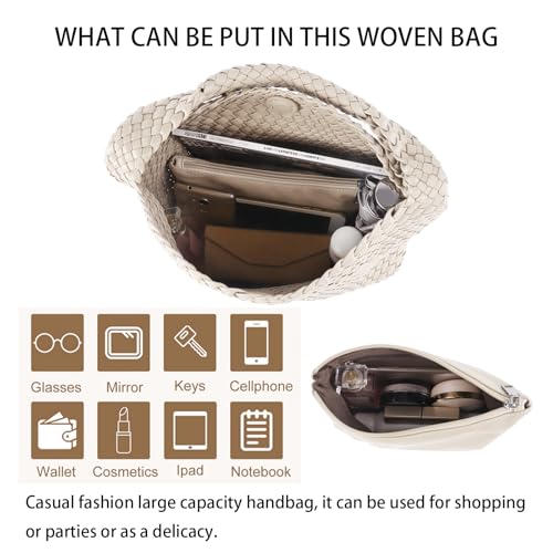 Bolso Tote tejido para mujer, grande, de cuero vegano miniatura 5