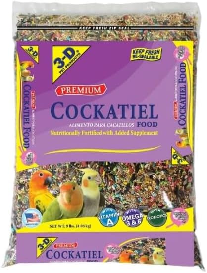 3-D Pet Products Premium Cockatiel Mix Bird Food Seeds, with Probiotics ~ 9 Lb Bag ~ 1 Pack.