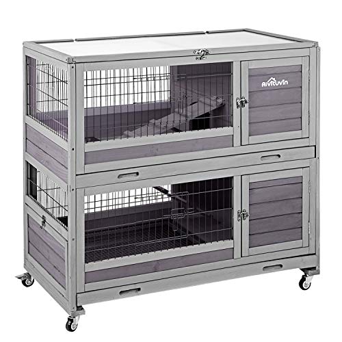 Aivituvin [Upgrade Version] Rabbit Hutch Indoor and Outdoor Bunny Cage on Wheels Guinea