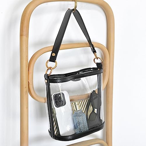 Women's Clear PVC Bucket Top Handle Crossbody Bag With Vegan Leather Trim Transparent Shoulder Handbag2
