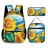Sac à dos 3 en 1 pour enfants, garçons et filles, motif peinture à l'huile de tournesol...