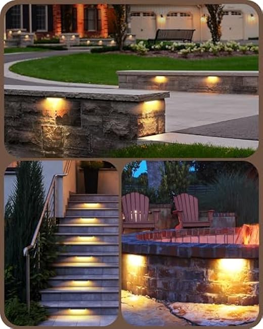 EDISHINE 7 in 270¡ã Rotating Retaining Wall Lights, 12V AC/DC 3W 2700K 120LM Electric Outdoor Step Lights, Low Voltage Paver Lights, IP65 Waterproof LED Hardscape Lighting for Step, Decks 8PCS