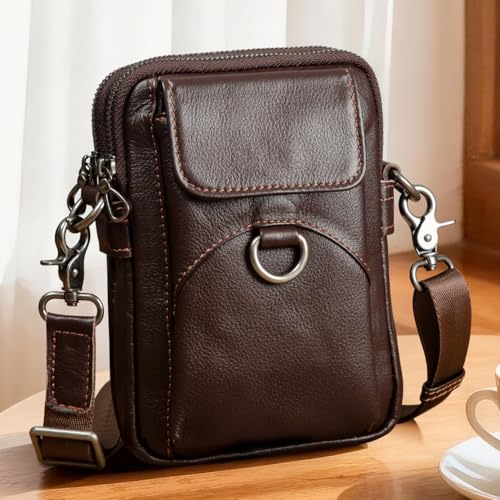 Image of Augus Genuine Leather Small Crossbody Messenger Phone Bag for men's