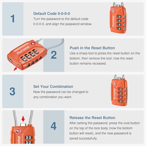 Image of Puroma 2 Pack TSA Approved Luggage Locks, 4 Digit Combination Travel Locks Resettable Code Lock with Zinc Alloy Body for Suitcase, Toolbox, Backpack, Bag, Gym Locker (Orange)