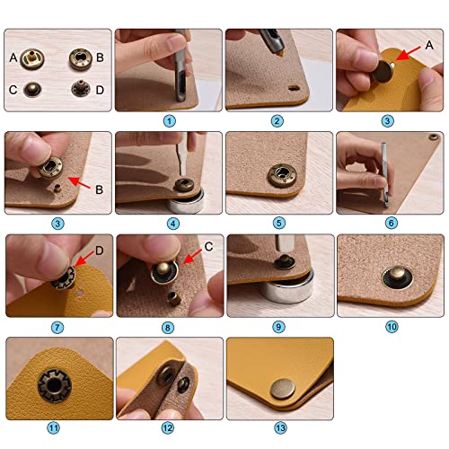 Uxcell 12 Sets Leather Snap Fasteners Kit 3/5 Inch 15Mm Metal Copper Press Studs Buttons Tool With 2 Setter Tools & Storage Box For Clothing Leather Sewing, Golden #TOP6