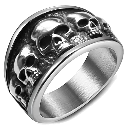 HJ HUAJ Stainless Steel Cool Skull Rings Gothic Death Skull Skeleton Cocktail Party Biker Statement Retro Vintage Ring