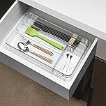 Lonian Multi-Purpose Drawer Organizer Tray, Clear PET Plastic Cutlery Utensil Divider, No-Slip Storage Box for Kitchen Drawer, Makeup, Bathroom, and Office Supplies
