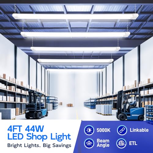 Image of hykolity 4FT Linkable LED Shop Light,44W 4600LM 5000K Daylight,8 Pack | Plug-in Hanging /Surface Mount Utility Light, Daisy Chain Shop Lights for Garage,Workshop,Warehouse,Basement,White