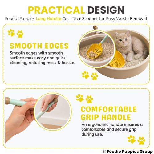 Image of Foodie Puppies Deep Sifting Cat Litter Scooper with Long Handle | Durable Plastic Scoop, Wide Slots for Fast Cleaning, Comfortable Grip, Easy Litter Box Cleaning