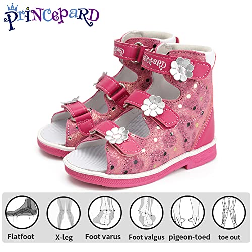princepard Orthopedic Sandals for Toddlers with High Back,Kids Red Corrective Shoes for Girls with Ankle and Arch Support2