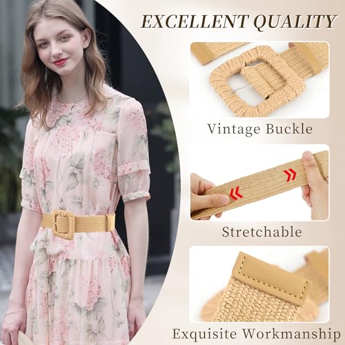 SeptCity Woven Belts for Women, Wide Boho Stretchy Ladies Belts for Dresses and Jeans Valentine's Day Gift for Women3