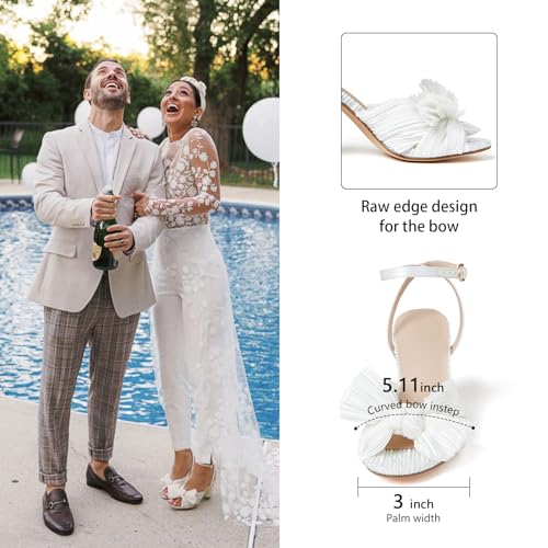 VIMISAOI Women's Bow Knot Heeled Sandals Open Toe High Block Chunky Heels Ankle Buckle Strap Pleated Bride Wedding Party Dress Shoes3