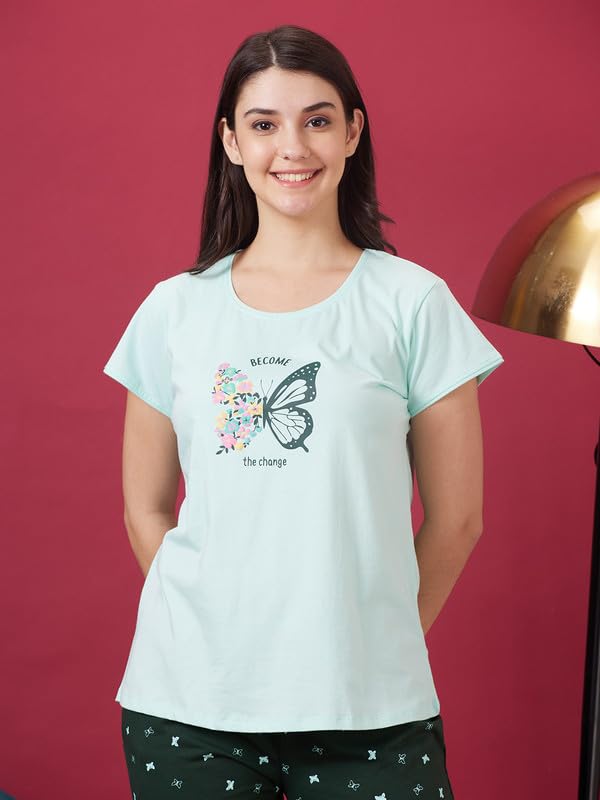 Image of AV2 Women Cotton Printed Top Nightsuit Pajama Set