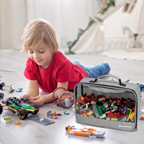 Image of 4 PCS Toys Storage Bag, Classic Bricks Building Set Storage Bag, Travel Case for Building Toys, Puzzles, Grey
