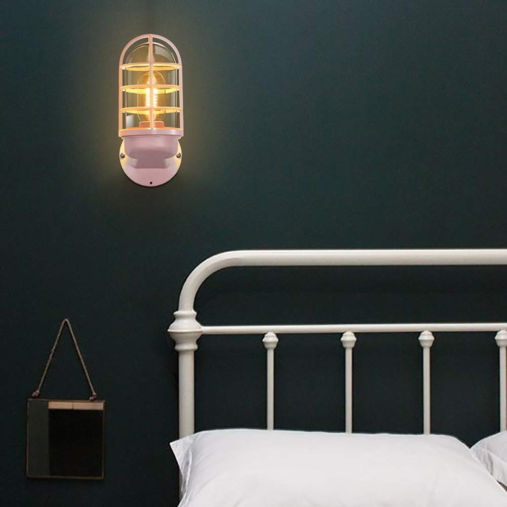 Genérico Lámpara De Pared Industrial Retro, Hierro Forjado Impermeable Ip65 | Casquillo E27, Pantalla De Cristal, Apta Para Salón, Baño Y Buhardilla ()