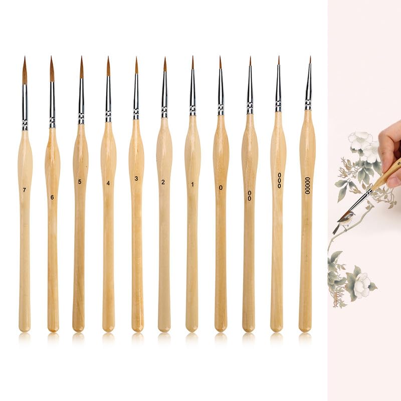 11 Pcs Miniature Detail Paint Brush Set with Natural Wood Handle,2024 New Miniature Paint Brushes,Mini Small Painting Brushes for Art, Crafts, Acrylic, Watercolor, Oil, Model, Face(Natural)