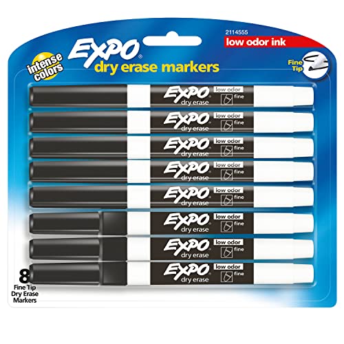 EXPO Dry Erase Marker, Fine Tip, Black Ink, 8/Pack - image 1