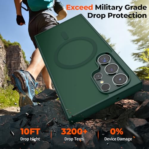 Image of SUPFINE Magnetic for Samsung Galaxy S23 Ultra Case with Screen Protector, (Built-in Magnets) (Military Grade Drop Protection) Slim Translucent Shockproof Phone Case,Forest Green