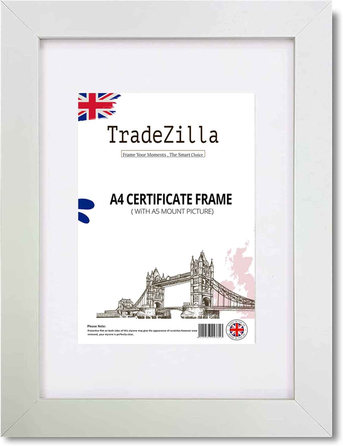 Tradezilla White | Mdf Wall Hanging Frame A4 (21.00 X 29.70 Cm) With A5-(8 X 5.5 Inch) Mount Engineered Wood | 11X8 Inch Poster, Photo, Certificate Frame For Gallery & Home Display [ ]
