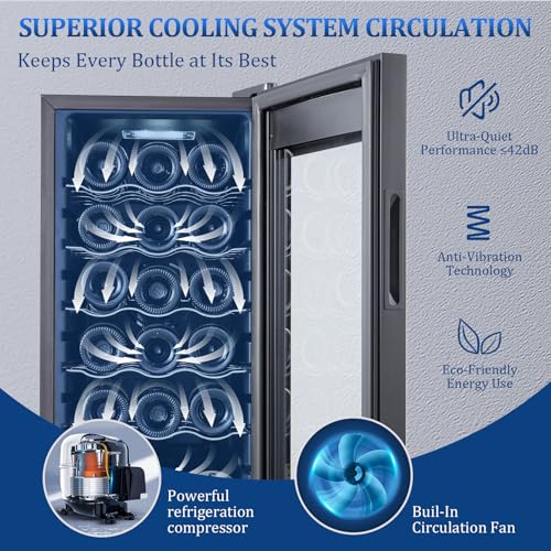 Image of 18 Bottle Compressor Wine Cooler Refrigerator with Lock, Freestanding Wine Fridge, 41F-64F Digital Temperature Control, Large Wine Cellar for Red, White, Champagne, and Sparkling Wine - Black
